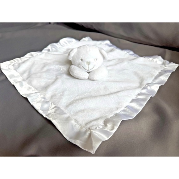 SOFT TOUCH Baby Security Binkie Blanket White Bear Plush Silk Trim 38" Nursery - Picture 1 of 5